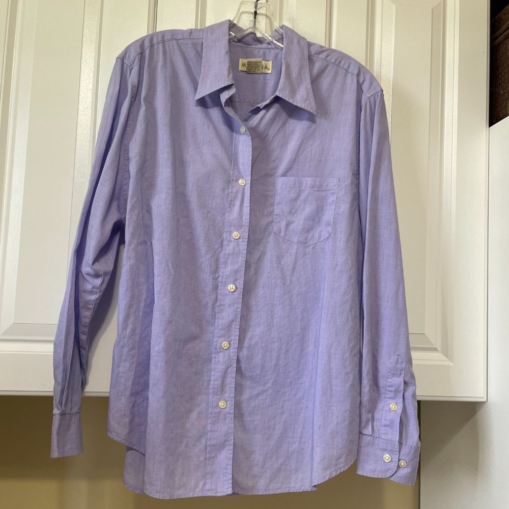 Merona Button Up Shirt Women Large Lilac Collared Long Sleeves 100% Cotton